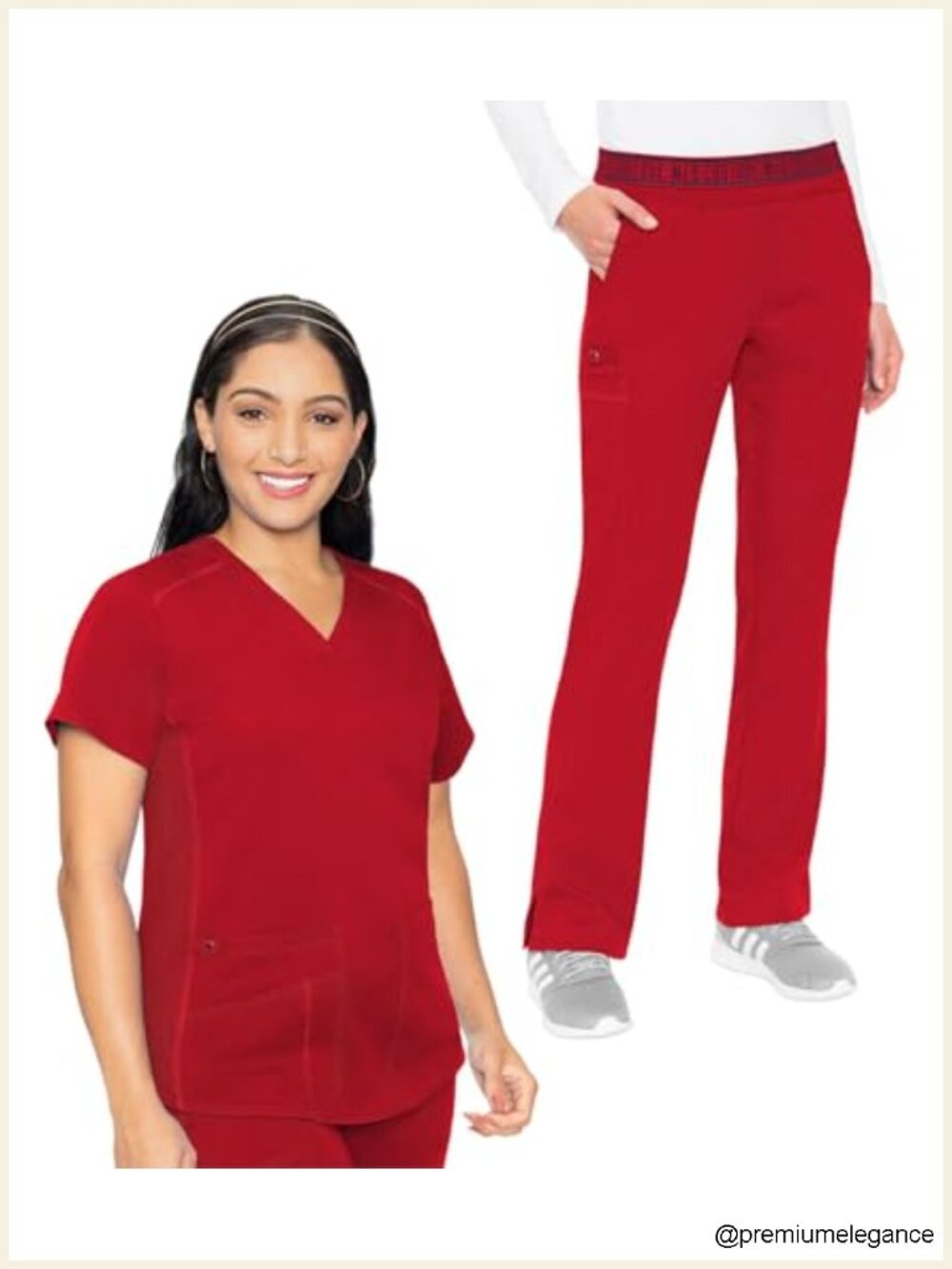Women's Medical Scrub Set 11 Pockets V-Neck Top + Cargo Pants Touch Performance